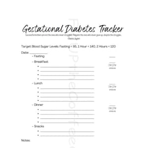 Printable Gestational Diabetes Daily Tracker