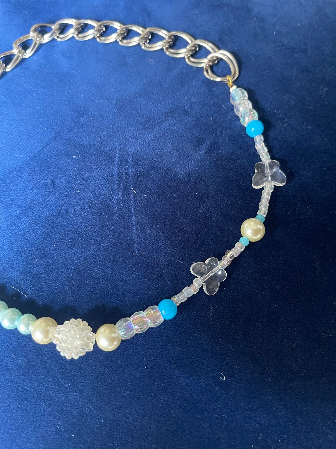 Tiktok Inspired Beaded Necklace Blue Pearls Chain and Etsy UK