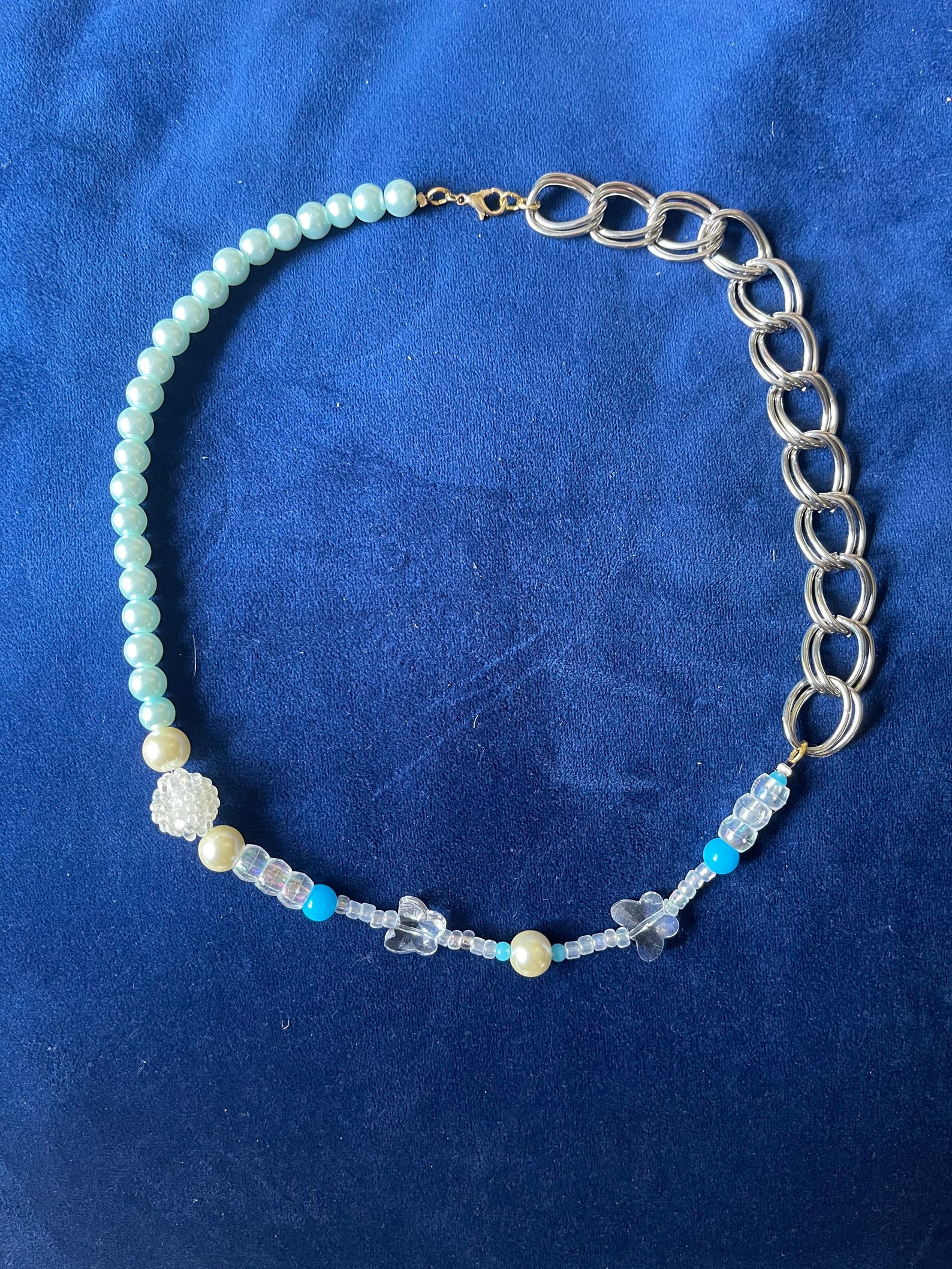 Tiktok Inspired Beaded Necklace Blue Pearls Chain and Etsy UK
