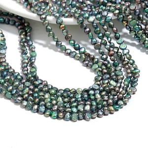 Natural Top Green Fresh Water Pearl Beads Canter Drill Nugget Beads 4-5 mm Dark Green Fresh Water Pearl Gemstone, Jewelry Craft Supplies
