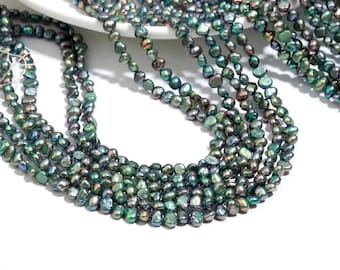 Natural Top Green Fresh Water Pearl Beads Canter Drill Nugget Beads 4-5 mm Dark Green Fresh Water Pearl Gemstone, Jewelry Craft Supplies