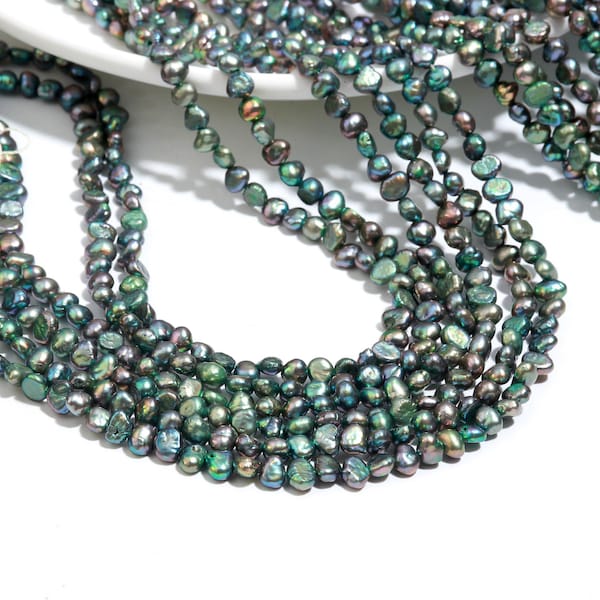 Natural Top Green Fresh Water Pearl Beads Canter Drill Nugget Beads 4-5 mm Dark Green Fresh Water Pearl Gemstone, Jewelry Craft Supplies