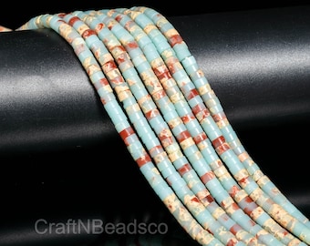 Natural Light Green Aqua Terra Jasper gemstone Heishi disc Round Beads 4x2mm Small Cylinder Spacer Beads, Tube Beads Craft Supply
