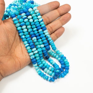 Beautiful Blue Opal Smooth Rondelle Beads, 7-8mm Blue Opal Handmade Beads Making Craft jewelry 16&quot; Long