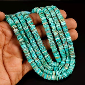 Cuentas Heishi de turquesa natural de Arizona, hebra de 5-6 mm / Cuentas de disco de turquesa auténtica / Suministros para la elaboración de joyería del suroeste
