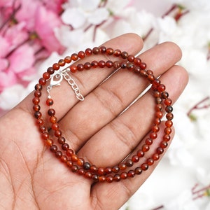 AAA Quality Red Carnelian Necklace Handmade Carnelian Necklace Rare Red Color Beads Plain Necklace Smooth Round Shape Gift for Her