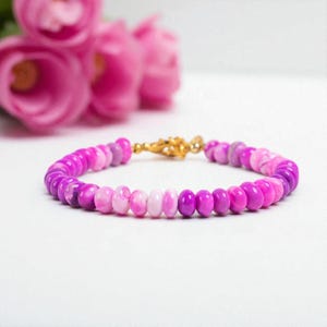 Purple Shaded Opal Gemstone Bracelet Rondelle Beads Bracelet, 8-9mm Beaded Handmade Gemstone Bracelet Jewelry Gift For Mother