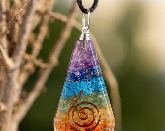Wow !! Healing Pendant 7 Chakra Stones Necklace For E-Energy Protection And Spiritual Healing | Orgonite Necklace Pipe Pendant Unisex Adult