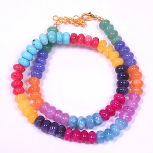Amazing Multi color Gemstone smooth rondelle Beads Necklace, Natural 7-8mm rainbow Disco color beads necklace, colorful jewelry, Gift Idia
