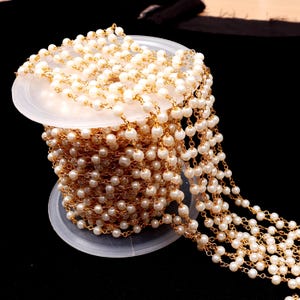 5,10,50 Foot Pearl Clear Crystal Quartz Hydro Faceted Rondelle Beads Rosary Chain Gold Plated Wire Beaded Chain,Finding Jewelry Making Craft