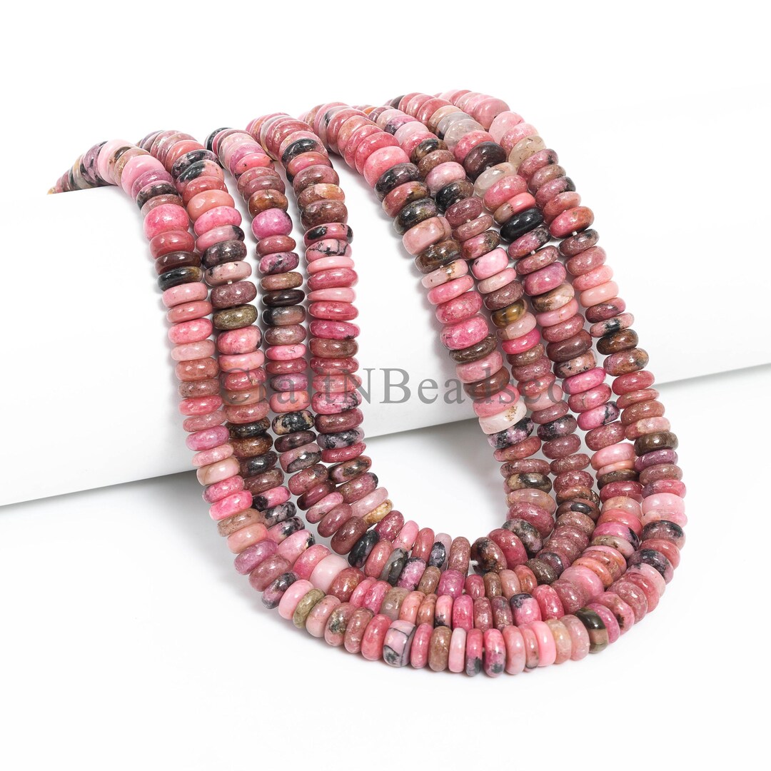 Genuine Rhodonite Smooth Heishi Beads,16 Inch Strand Rhodonite Beads ...