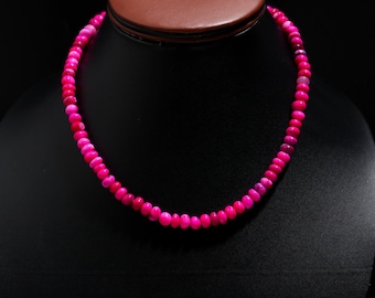 Natural Pink Opal Beaded Necklace, Pink Opal 6mm-7mm Gemstone Smooth Rondelle Beads Necklace, Pink Opal Shaded Necklace, Best Birthday Gift.