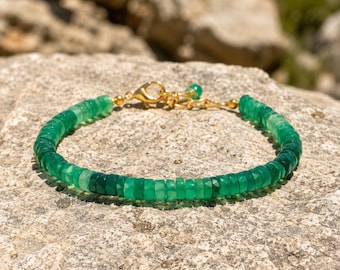 Pulsera de calcedonia verde natural con cuentas lisas en forma de rondel, 6 mm, piedra semipreciosa hecha a mano, regalo de Navidad
