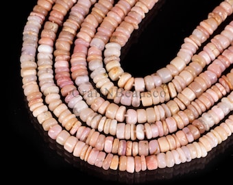 Natural  Pink Opal Gemstone beads, Smooth Rondelle shape, 5-5.5 mm, Pink Opal Loose  Gemstone Beads, Hand cut Beads For Jewlery Making