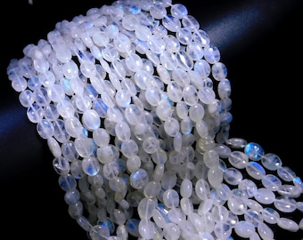 Blue Fire Rainbow Moonstone Plain Smooth Oval shape , Moonstone oval Bead, Natural Moonstone Oval Beads, 6-7mm and 8 -9mm Craft 16" Long