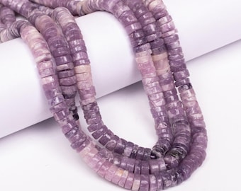 Genuine Lepidolite beads Gemstone Heishi Disc Shape Beads 7-8mm Strand AAA Quality Yoga Healing Real Gemstone Beads for Jewelry Making