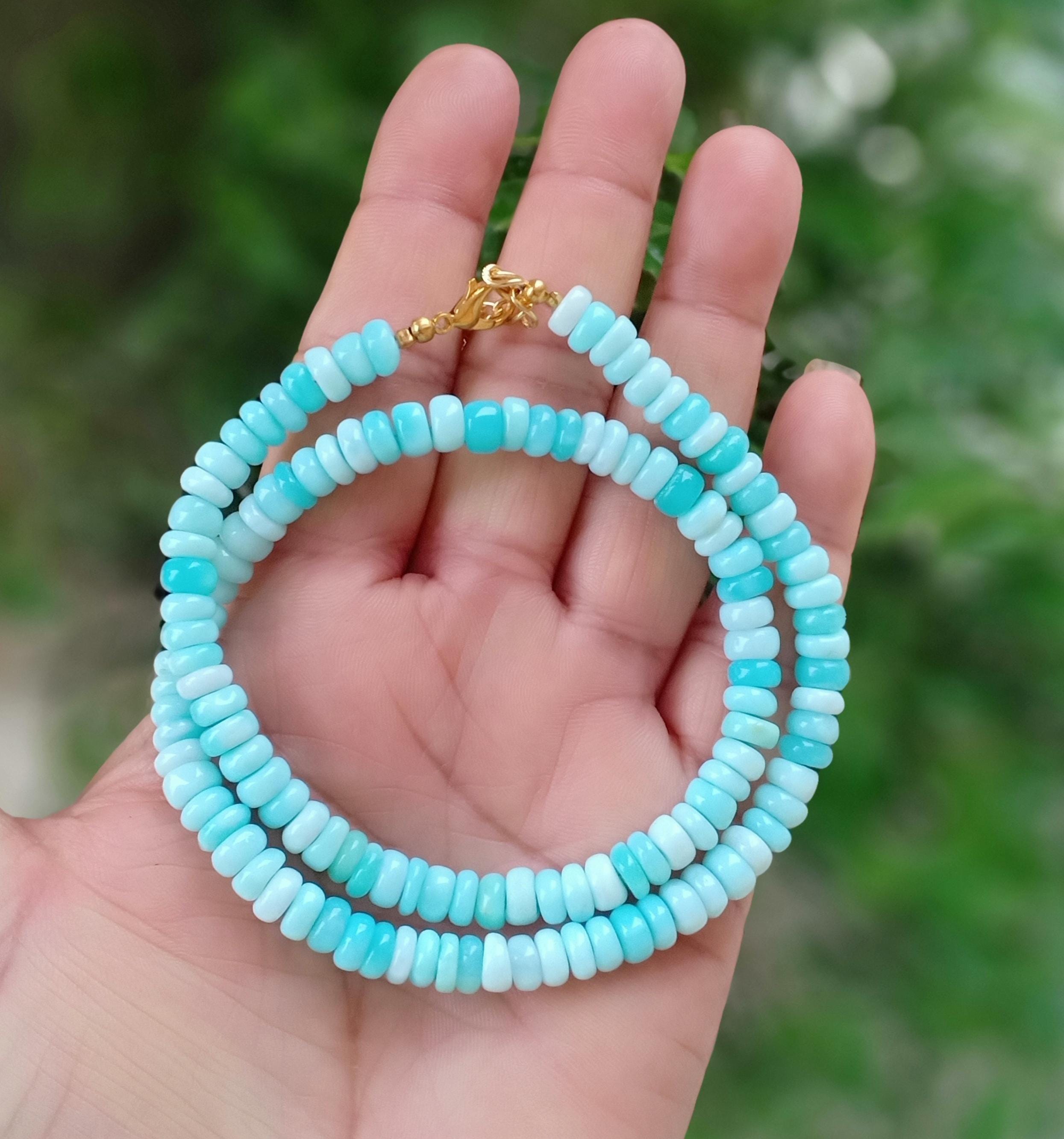 Natural Peruvian Sky Blue Opal Beaded Necklace, Gemstone Necklace