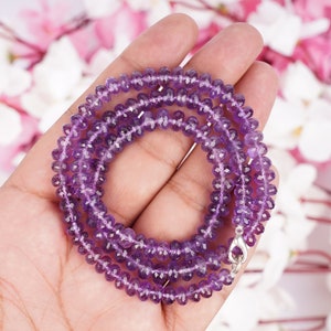 AAA+ Grade Genuine  Amethyst 7 mm Smooth beads Rondelles Deep Transparent Purple Amethyst beaded Necklace or Loose Strand Christmas Gift Mom