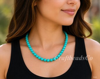 Genuine Turquoise gemstone Necklace,8 mm Smooth beads, Round Beads, Turquoise beaded gemstone Necklace Gift for women SALE