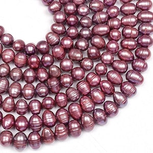 Perlas de agua dulce de color morado oscuro de alta calidad, perlas redondas, perlas de 8-9 mm, perlas barrocas, collar de perlas, cuentas de joyería para bricolaje, 16 pulgadas, 50 piezas