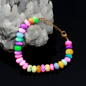 MultiColor Opal Bracelet Handmade Opal Bracelet Rare Candy Beads Plain Bracelet Rondelle Shape Gift for Her Beach Jewelry