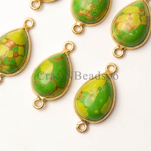 Natural Gemstone Jewelry Supplies Components Green Copper Turquoise  Gold Plated Bezel Single Bail Connectors Jewelry Making Craft Supplies