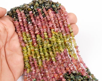 Multi Tourmaline Chip Bead Strand, 34" Uncut Gemstone Nuggets