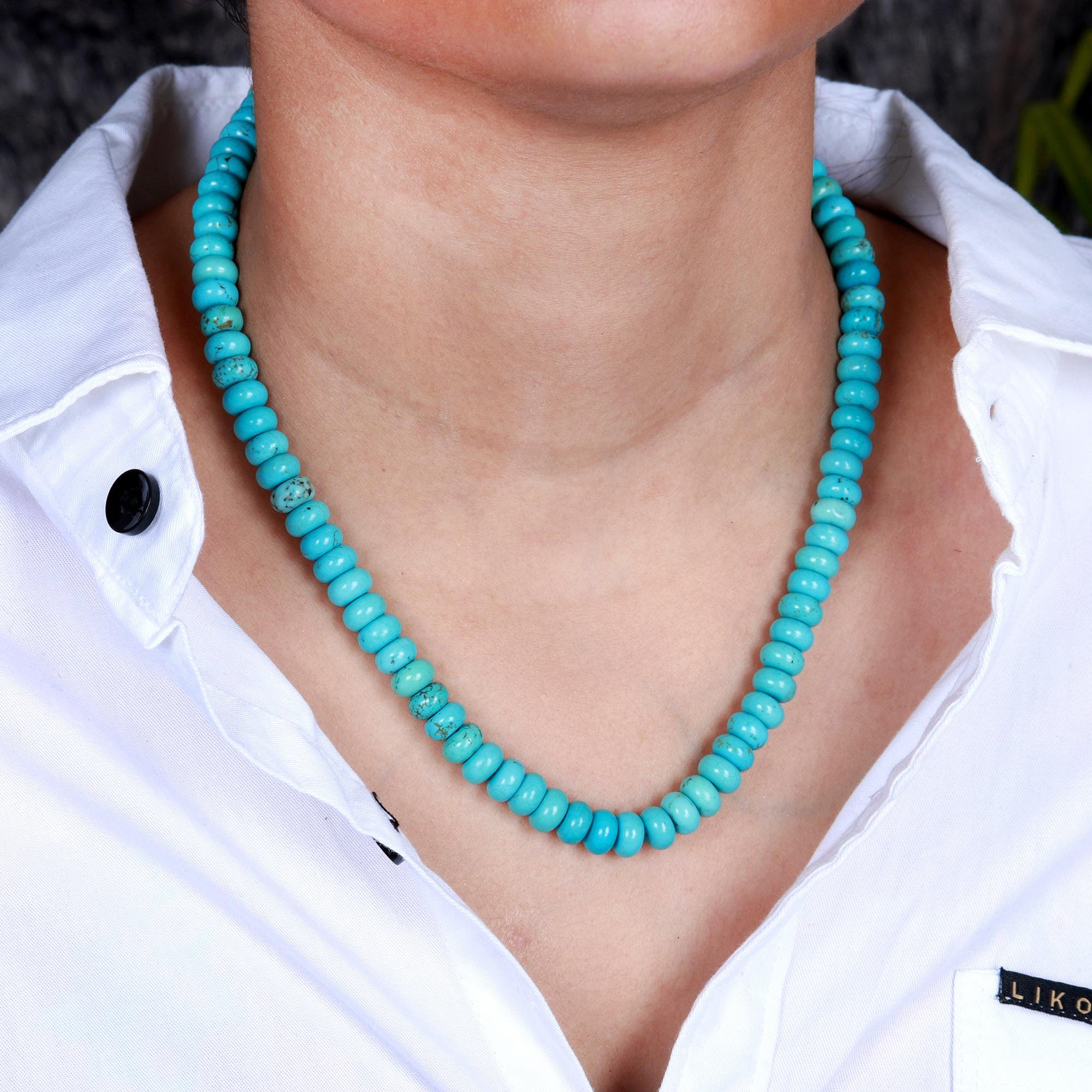 AAA+ Grade Genuine Turquoise 8 mm Smooth beads Rondelle Beads Turquoise beaded Necklace or Loose Strand Christmas Gift for Girlfriend