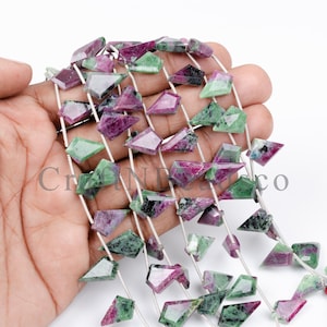 Perle sfaccettate a fetta di zoisite rubino 12 x 18 mm, filo di perle di anyolite naturale a forma libera da 8 pollici, perline per ciondoli geometrici per la creazione di gioielli