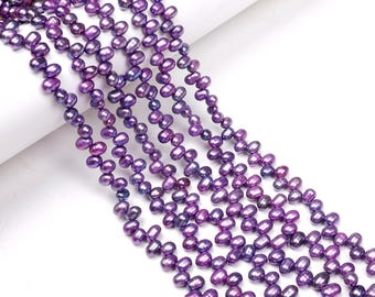 Purple Freshwater Pearl Beads, 4-5mm Side Drilled Gemstone Nuggets, 15" Strand