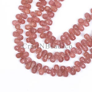 Strawberry Quartz faceted drops shape beads, 6x9 mm Strawberry Quartz gemstone teardrop briolette, Strawberry tear drops beads strand 8&quot;