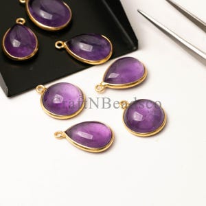 Connecteur améthyste violet naturel 7 pièces, breloque améthyste lisse, lot assorti, connecteur de boucle d'oreille, fabrication artisanale de bijoux