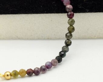 Bracelet Réglable En Tourmaline Naturelle Multicolore - Perles 2-3 Mm Facettées - Fait Main