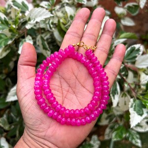 Ruby Quartz Beaded Necklace – 8mm Hot Pink Round Gemstone Statement Jewelry