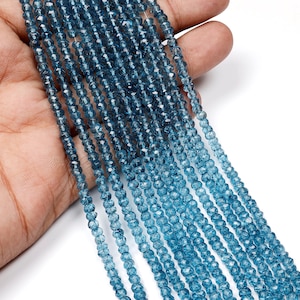 London Blue Topaz Gemstone Faceted Heishi Disc Shape Beads 5 mm Strand AAA Quality Healing Real Gemstone Beads for Jewelry Making