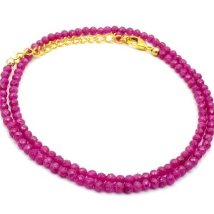 AA+ Grade Faceted Ruby 2.5-3 mm Gemstone Beaded Minimalist Women Choker, Gemstone  Dainty Beaded Necklace, Waterproof Crystal Boho Choker
