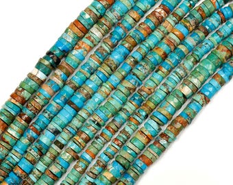 Natural Arizona Turquoise heishi, wheel , disc Shape Beads Strand  Faceted Beads, Handmade Beads For Making Jewelry Craft supply 5-6 mm