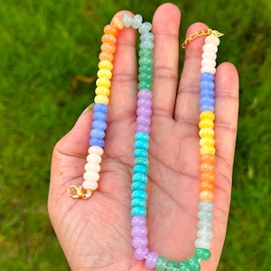 Beautiful Multi color Gemstone smooth rondelle Beads Necklace, Natural 8mm rainbow Disco colour beads necklace, colourful jewelry, Gift Idea
