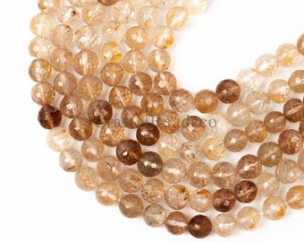 Natural Imperial Topaz Shaded Faceted 6.5mm Round Beads For Jewelry Making Handcut Beads & Supplies Gemstone Brown Topaz Cut Beads 16" Long