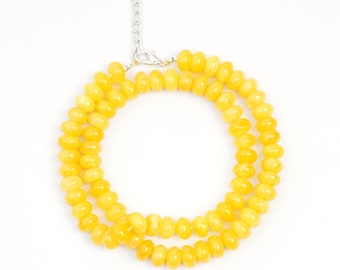 Yellow color Quartz  Gemstone smooth rondelle Beads Necklace, 7-8mm Mango Yellow color beads necklace, colourful jewellery, Gift for Mother