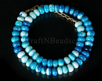Blue Opal Rondelle Beads Necklace, Shaded Gemstone Jewelry
