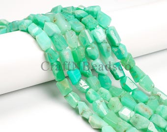 May include: Strands of light green chrysoprase gemstone beads. The beads are rectangular with faceted edges. The text "CraftNBeadsCo" is visible in the image.