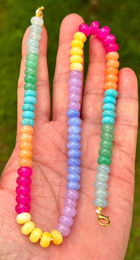 Collana In Pietre Naturali Giaspero Multicolore 4mm - Liscia, Perline Tonde, Lunghezza 18-20 Pollici