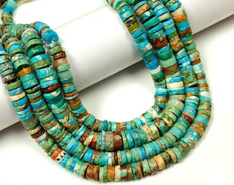 Natural Arizona Turquoise heishi, wheel , disc Shape Beads Strand  Faceted Beads, Handmade Beads For Making Jewelry Craft supply 4.5-5 mm