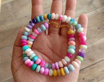 AAA Quality Rainbow color Necklace opal smooth rondelle shape beads, 7-8 Multi color shaded smooth Opal Necklace gemstone Beads, Gifts wife