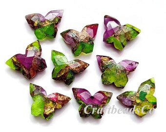 Turquoise Butterfly Ruby Red Mohave Carved Gemstone, Mini Butterfly shape Beads for Jewelry, Hand Carved Briolettes, Crystal Carvings 15MM
