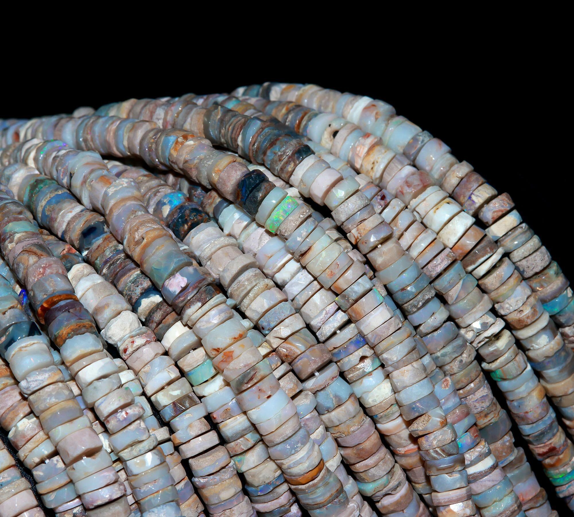 AAA ++ Australian Opal Faceted Tyre Rondelle Beads, 6mm to 6.5 Mm Opal ...