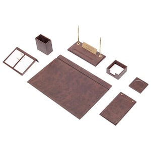 Leather Desk Set 9 Accessories Brown | Personalized Desk Set | Best Gift For All | Customized Gift | Free Ship