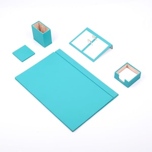Leather Desk Set 5 Accessories Turquoise | Personalized Desk Set | Best Gift For All | Customized Gift | Free Ship