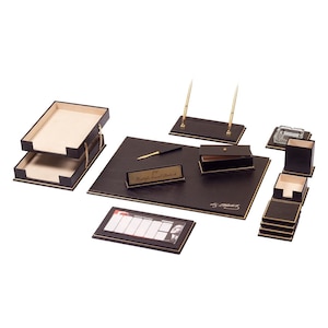 Schreibtischset Leder Schwarz 16 Accessoires | Personalisierte Schreibtisch-Set | Bestes Geschenk für alle | Leder Schreibtisch Accessoires | Kostenloser Versand